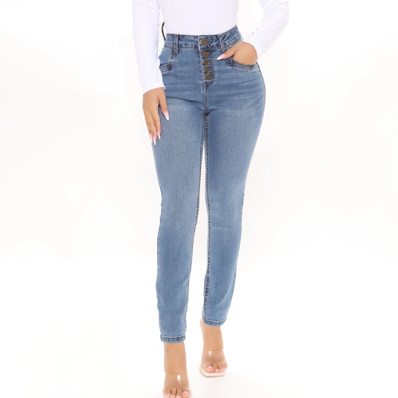 Fashion Nova Angela Exposed Button Skinny Jeans - Picture 1 of 4